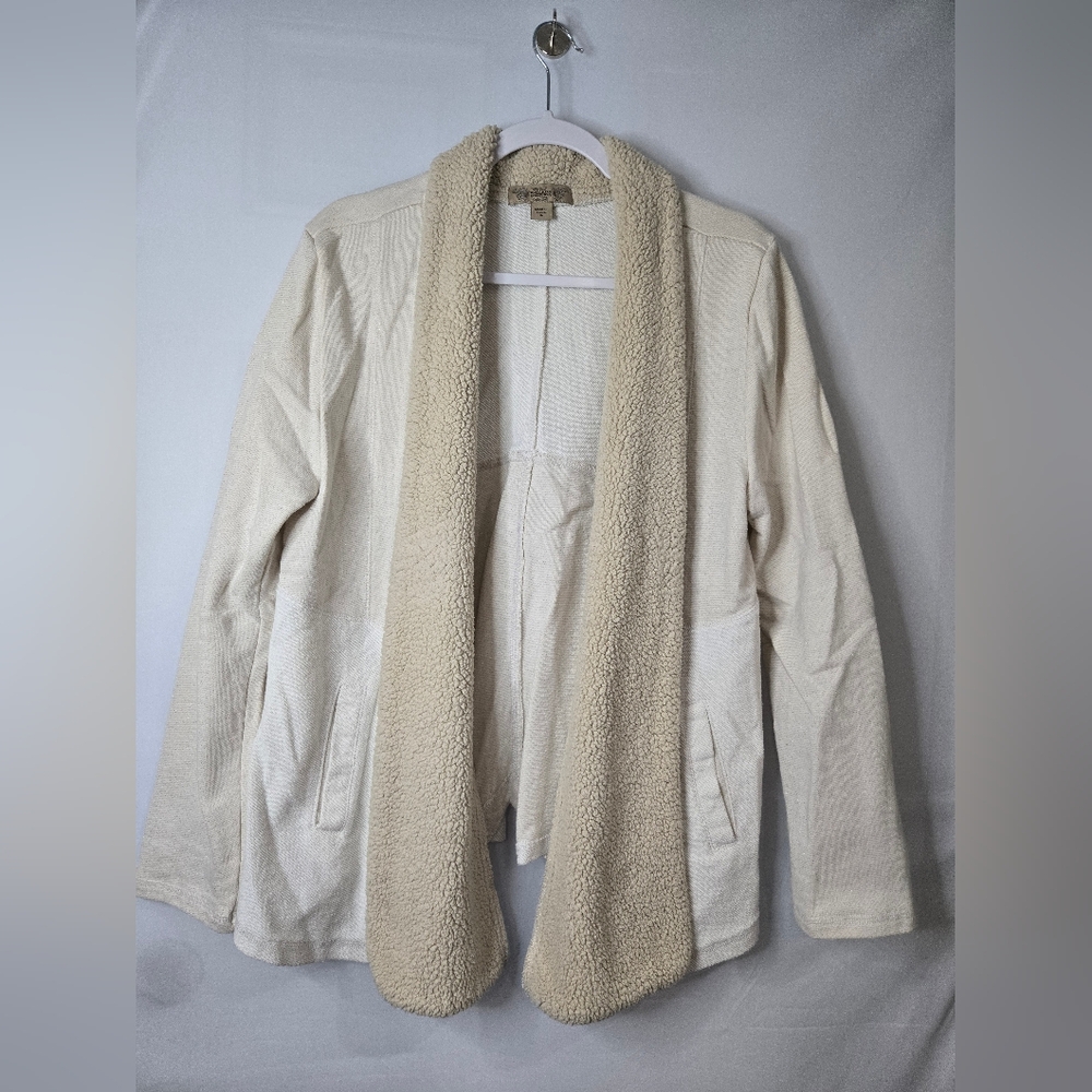 True Vintage Cream Sherpa-Lined Collar  Women's Sweater Size L Shimmer Fibers